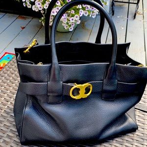 Tory Burch Gemini Link Black Leather Tote